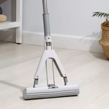 Швабра для мытья пола pva raccoon, со складным отжимом, насадка 286 см, стальная ручка с 3 секциями 130 см