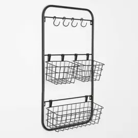 Система хранения универсальная, 3 корзины, 4 крючка, черная