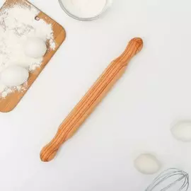 Скалка деревянная, 40×3,5 см, фигурные ручки