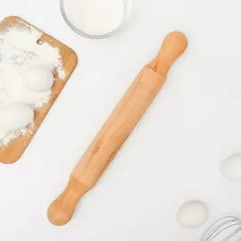 Скалка деревянная, 40×5 см, фигурные ручки