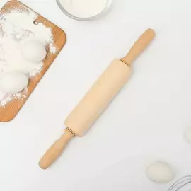 Скалка деревянная вращающаяся, 35×5 см, фигурные ручки