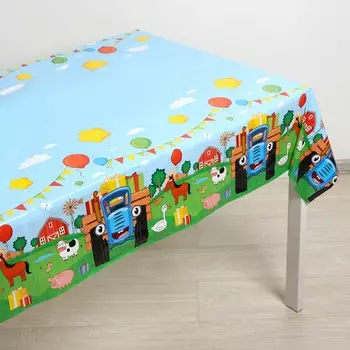 Скатерть одноразовая праздничная 120180 см, 35 мкр, синий трактор