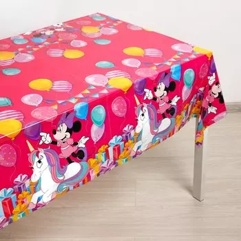 Скатерть одноразовая праздничная 120180 см, 35 мкр, минни маус и единорог