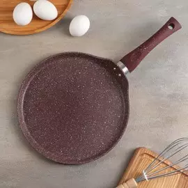 Сковорода блинная кованая доляна broun, d=25 см, ручка soft-touch, антипригарное покрытие, цвет коричневый