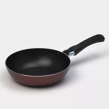 Сковорода доляна promo, d=16 см, пластиковая ручка, антипригарное покрытие, алюминий, бордовая