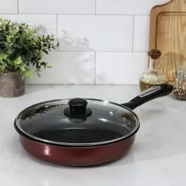 Сковорода grandis, 26×5,5 см, стеклянная крышка, пластиковая ручка, антипригарное покрытие, цвет бордовый