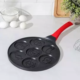 Сковорода-оладница cute animals, d=26 см, пластиковая ручка, цвет чёрный