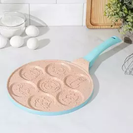 Сковорода-оладница cute animals, d=26 см, пластиковая ручка, цвет розовый