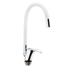 Смеситель для кухни zein z2110, однорычажный, гибкий излив, картридж 40 мм, белый/хром