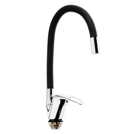 Смеситель для кухни zein z2111, однорычажный, гибкий излив, картридж 40 мм, черный/хром