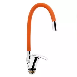 Смеситель для кухни zein z2114, однорычажный, гибкий излив, картридж 40 мм, оранжевый/хром