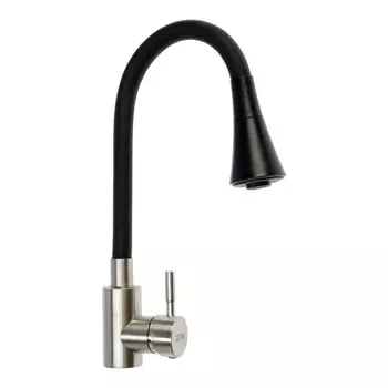 Смеситель для кухни zein z3425, силиконовый излив, картридж 35 мм, нерж. сталь, черный/сатин