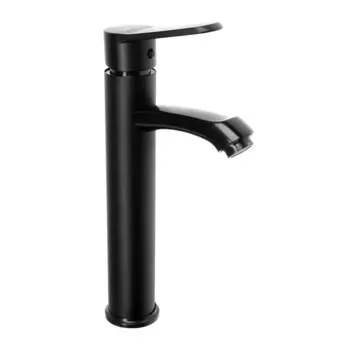 Смеситель для раковины zein z3723, однорычажный, длина излива 12 см, высокий, пластик, черный