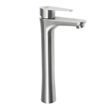 Смеситель для раковины zein zs-3, высокий, картридж 35 мм, нержавеющая сталь, сатин