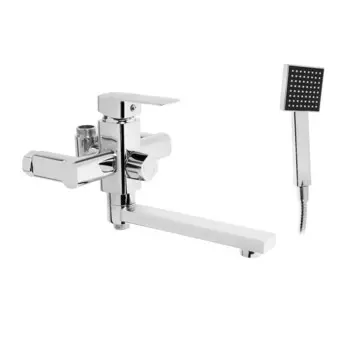 Смеситель для ванны zein z2078cr, на штангу, душевой набор, картридж 35 мм, латунь, хром