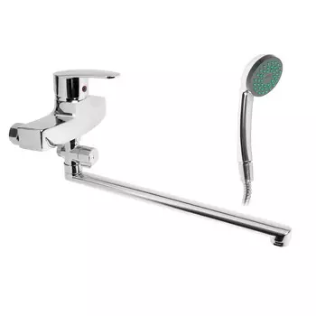 Смеситель для ванны zein z2740, излив 35 см, картридж 35 мм, с душевым набором, хром