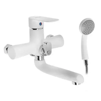 Смеситель для ванны zein z2746, излив 13 см, картридж 35 мм, с душевым набором, белый