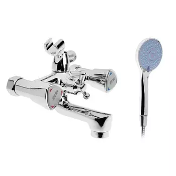 Смеситель для ванны zein z3727, двухвентильный, излив 10 см, лейка 3 режима, хром