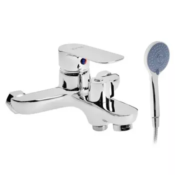Смеситель для ванны zein z3851, однорычажный, душевой набор, лейка 5 режимов, хром