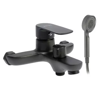Смеситель для ванны zein z3853, однорычажный, душевой набор, лейка 5 режимов, графит