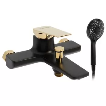 Смеситель для ванны zein z3890, однорычажный, лейка 5 режимов, шланг, держатель, черный/gold=