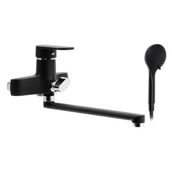 Смеситель для ванны zein z4052, излив 27 см, картридж 40 мм, с душевым набором, черный/хром