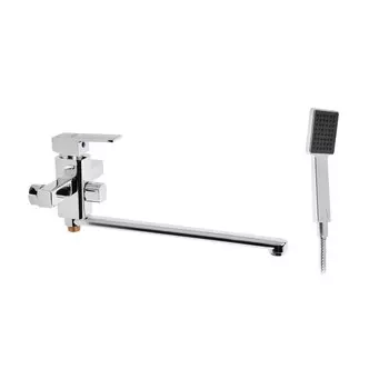 Смеситель для ванны zein zc2050, излив 27 см, картридж 35 мм, с душевым набором, хром