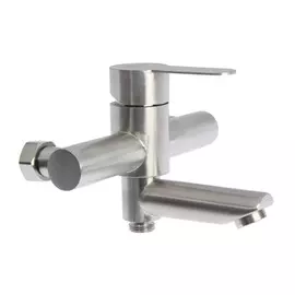 Смеситель для ванны zein zs5, короткий излив, с душевым набором, нержавеющая сталь, сатин