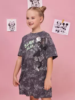 Сорочка ночная для девочек серая с принтом в виде минни маус