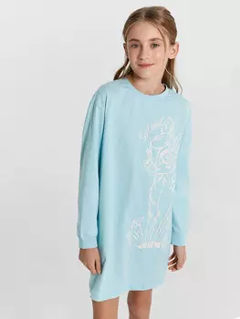 Сорочка ночная для девочек голубая с олененком бэмби