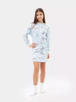 Сорочка ночная для девочек голубая с единорогами