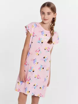 Сорочка ночная для девочек розовая с принтом и надписью