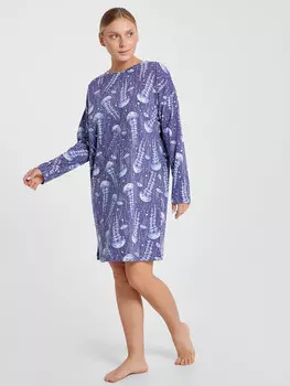 Сорочка ночная женская синяя с небесными медузами