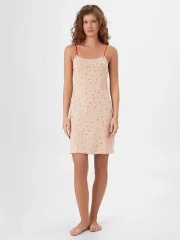 Сорочка ночная женская бежевая с цветочным принтом