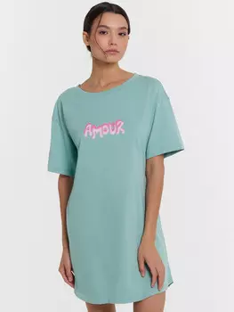 Сорочка ночная женская бирюзовая с надписью