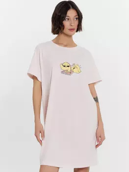 Сорочка ночная женская цветочно-розовая с забавными птичками