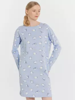 Сорочка ночная женская голубая с принтом