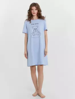 Сорочка ночная женская голубая с принтом