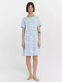 Сорочка ночная женская голубая с принтом