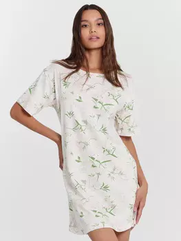 Сорочка ночная женская молочная с флоральным принтом