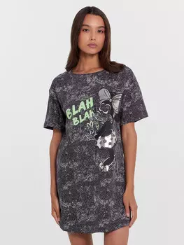 Сорочка ночная женская серая с принтом в виде потертостей