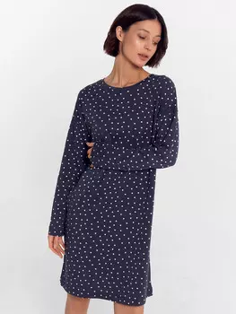 Сорочка ночная женская серая в белые горохи