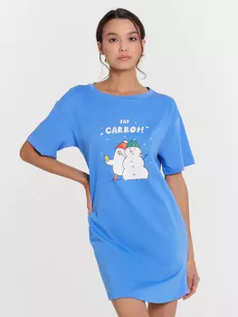 Сорочка ночная женская синяя с принтом и надписью