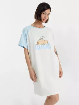 Сорочка ночная женская светло-молочная с милыми зверьками