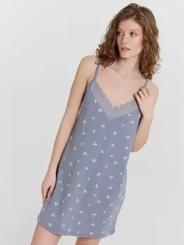 Сорочная ночная женская синяя с принтом