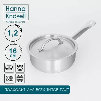Сотейник hanna knvell, 1.2 л, d=16 см, h=6.5 см, с крышкой, толщина стенки 0.8 мм, индукция, нержавеющая сталь