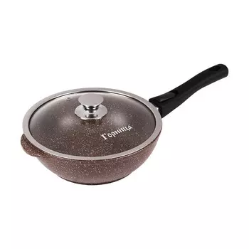 Сотейник литой 24см съемная ручка стеклянная крышка Шоколад