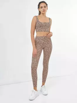 Спортивные бежевые легинсы из интерлока в крапинку