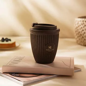 Стакан для кофе sl home, 250 мл, 9.512.5 см, с крышкой, коричневый