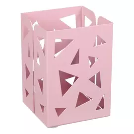 Стакан для пишущих принадлежностей, квадратный с узором, металлический, пастельный, розовый